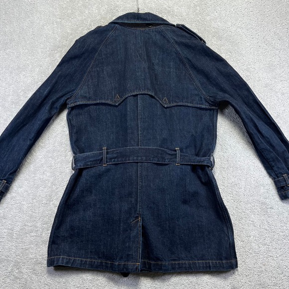 Lauren Jeans Co Ralph Lauren Trench Coat Womens Large Dark Wash Denim Belted - Picture 8 of 14